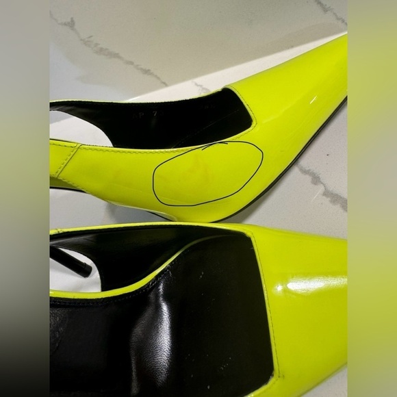 Saint Laurent Kiss 105 Leather Slingback Highlighter Yellow Pumps SZ 8.5 - Picture 13 of 14